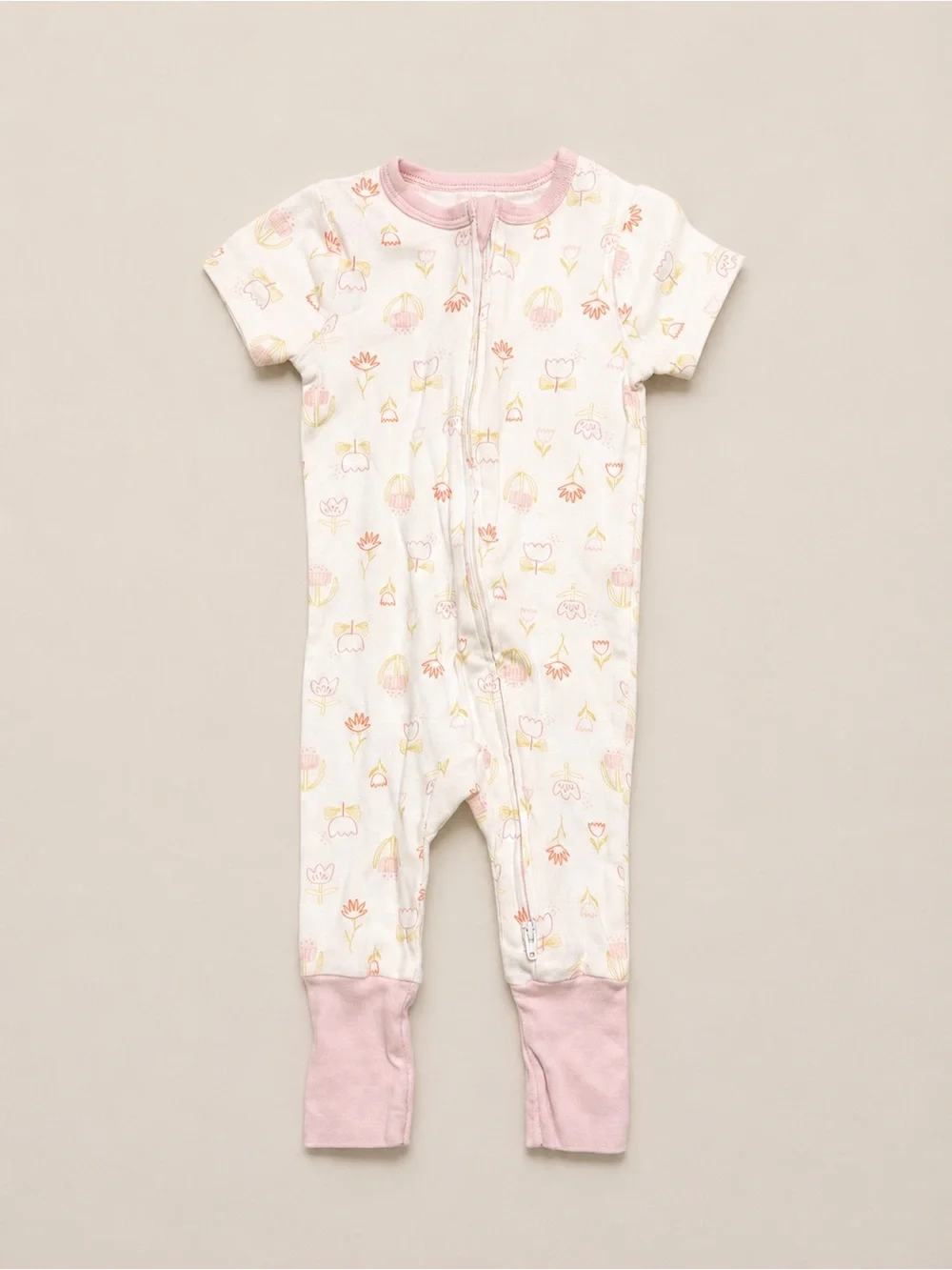 cloud island Pink & Cream Floral and Stripe Pajama Set
